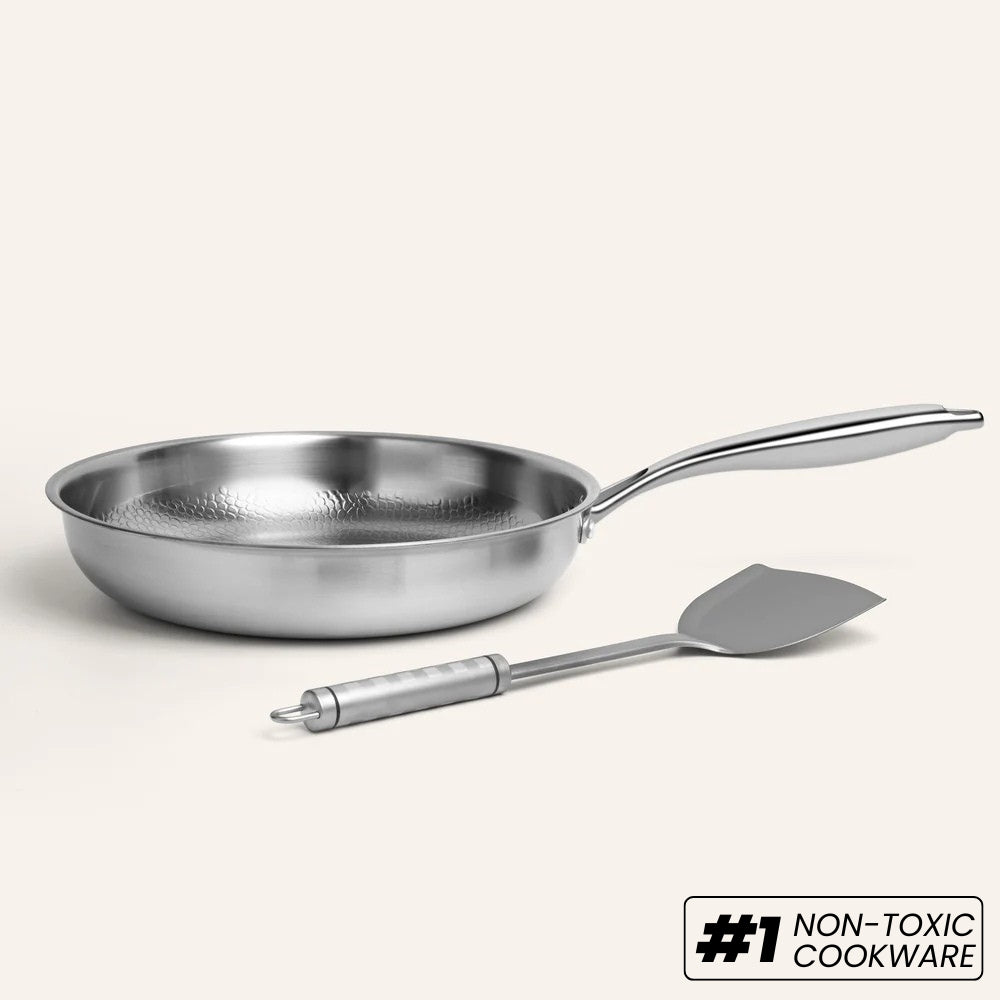 Titanium Hammered Frying Pan with Utensil