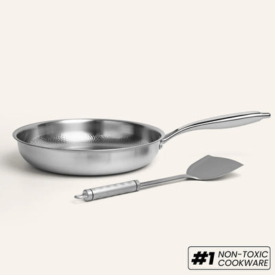 Titanium Hammered Frying Pan with Utensil