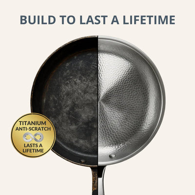 Titanium Hammered Frying Pan with Utensil