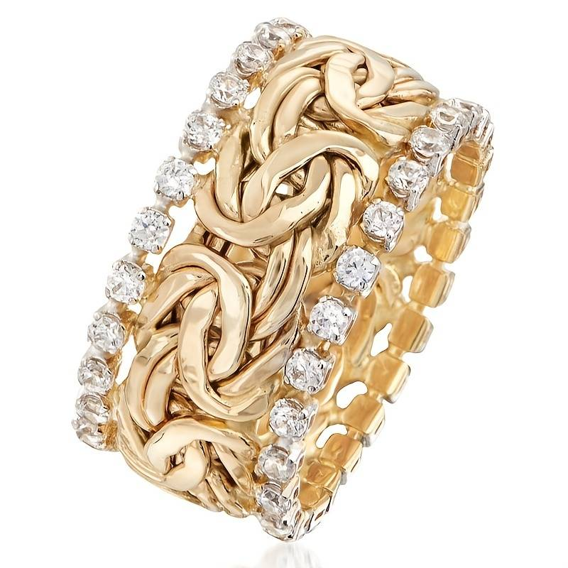 Gold braided ring with zirconia